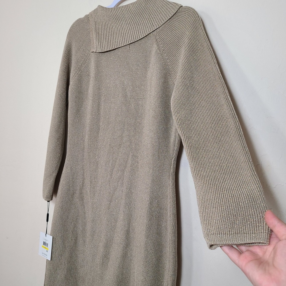 Calvin Klein Gold Pin Ribbed Knit M Sweater Dress Vanilla Lux Winter Baddie NWT‎ - Picture 9 of 10